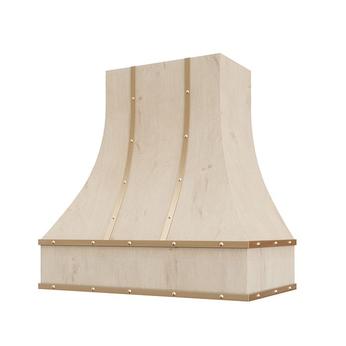 Curved With Brass Strapping & Buttons custom wood hood